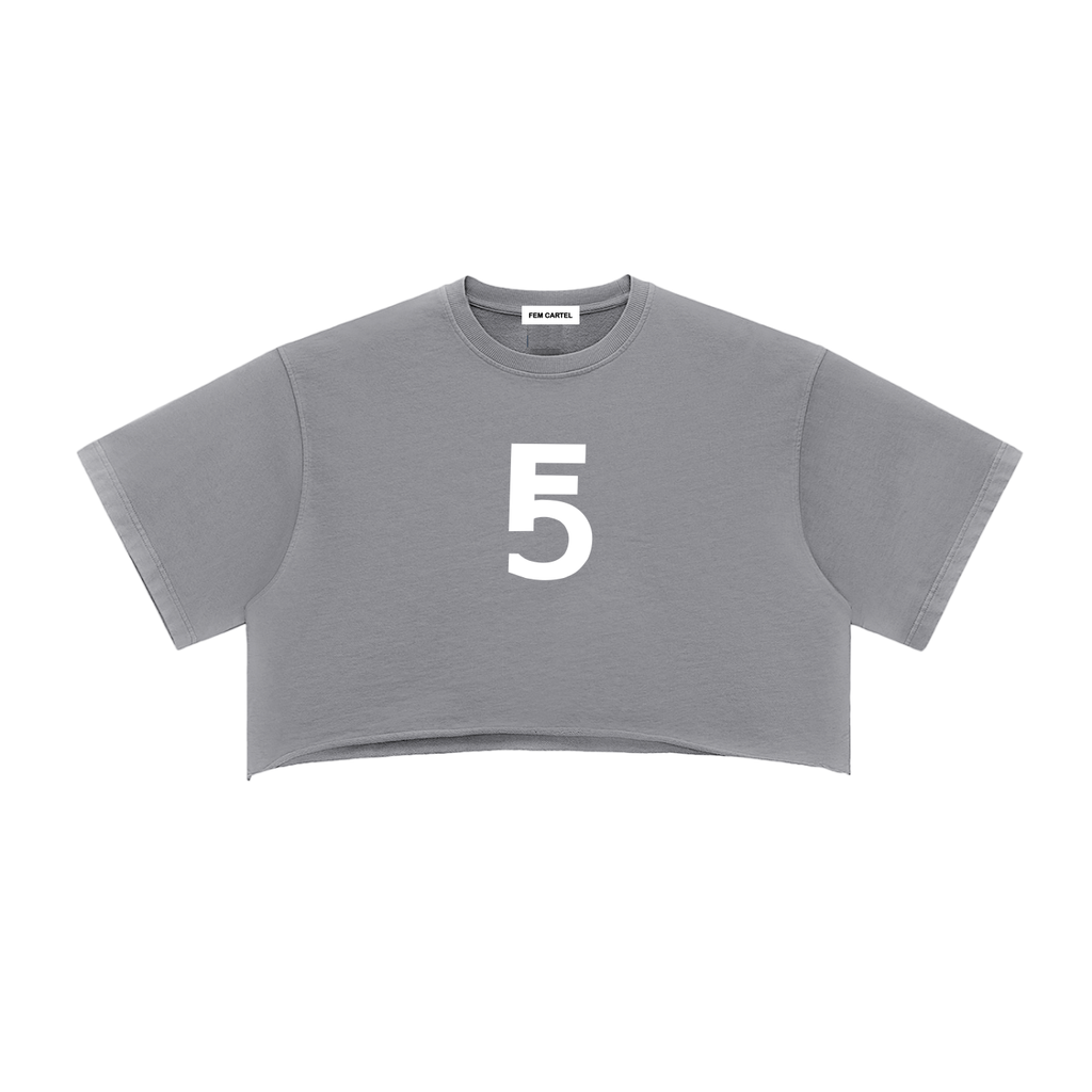 Snow Washed Raw Edge Crop Top | White Logo