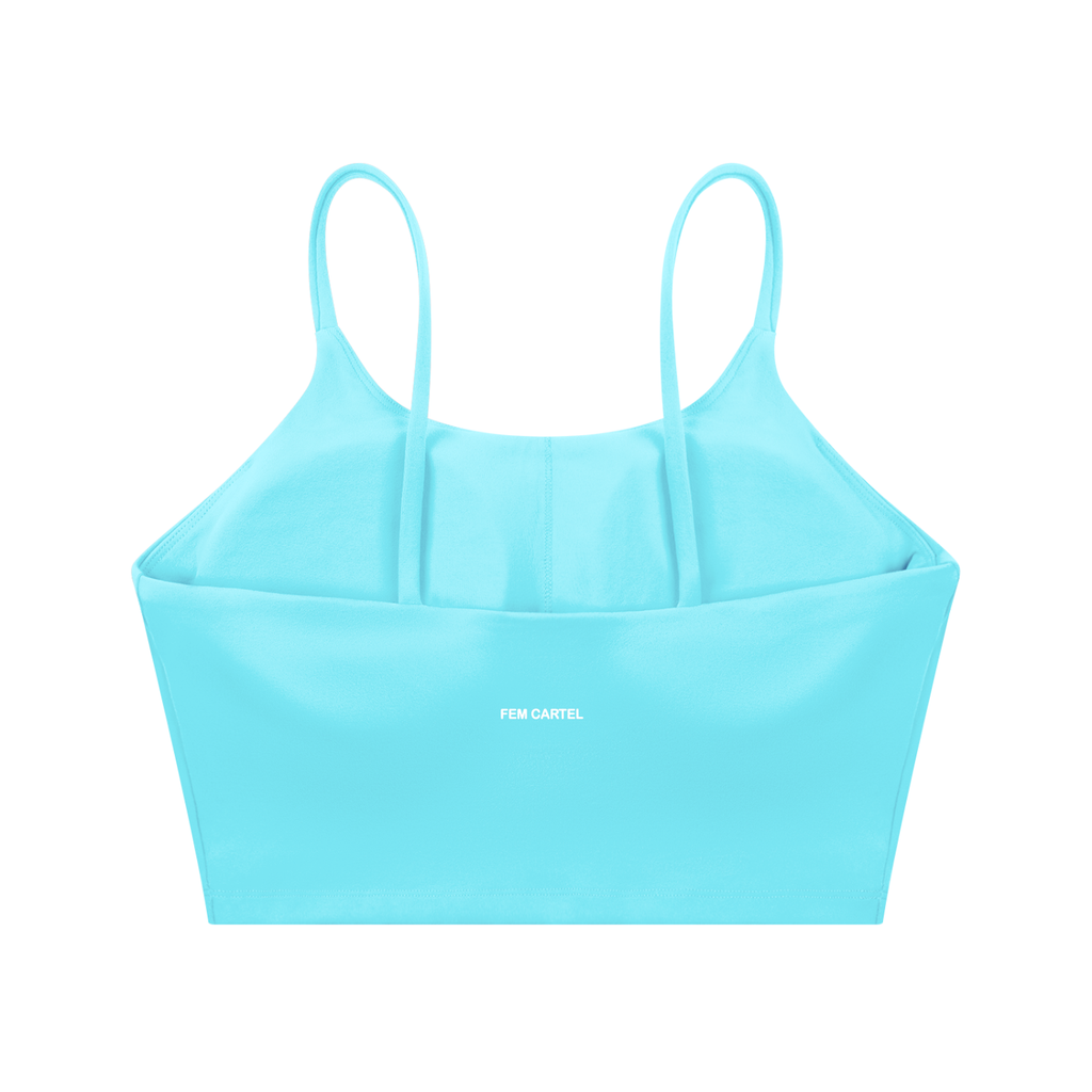 Spaghetti Strap Yoga Sports Bra Script | White Logo