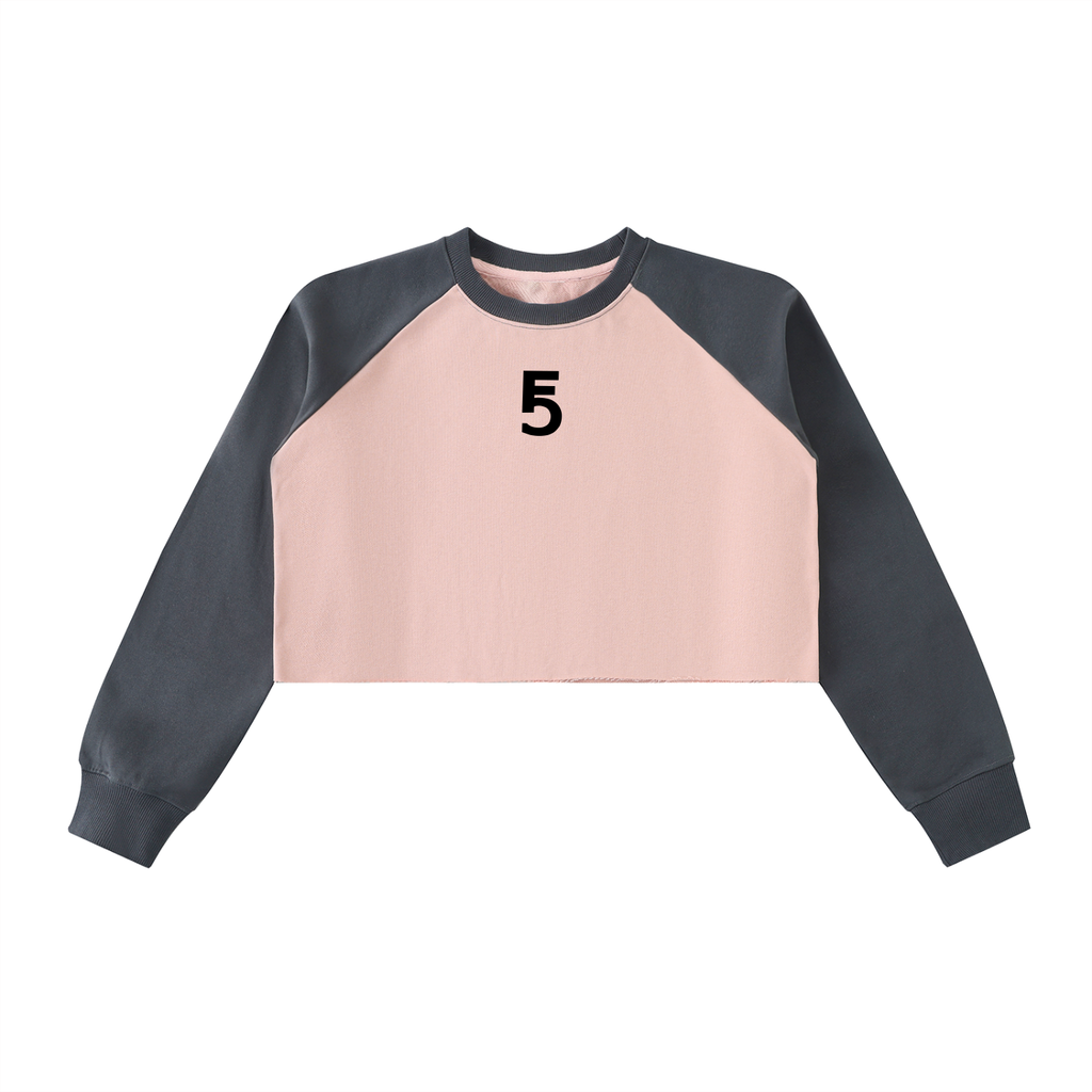 Raw-Hem Color-Block Raglan Crop Sweatshirt | Black Logo