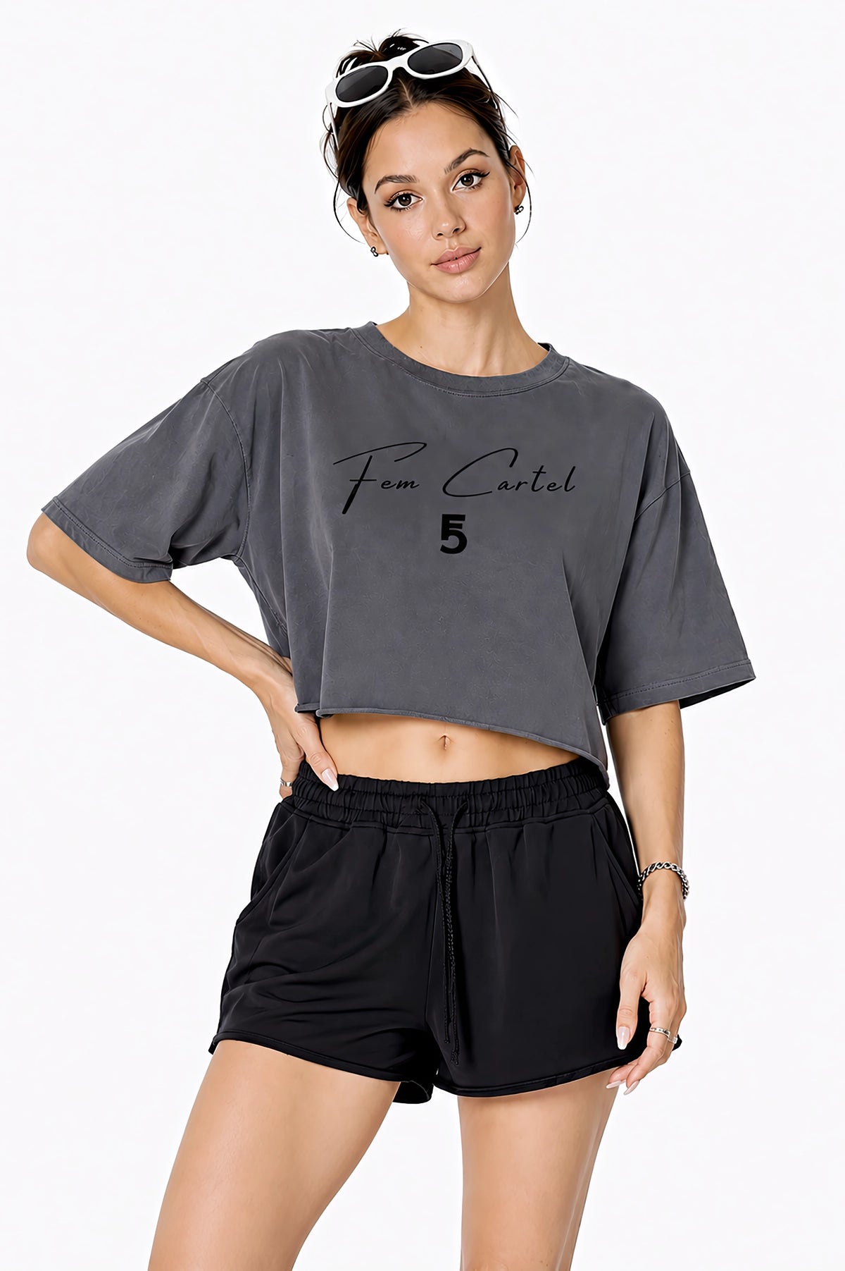 Snow Washed Raw Edge Crop Top | Black Logo