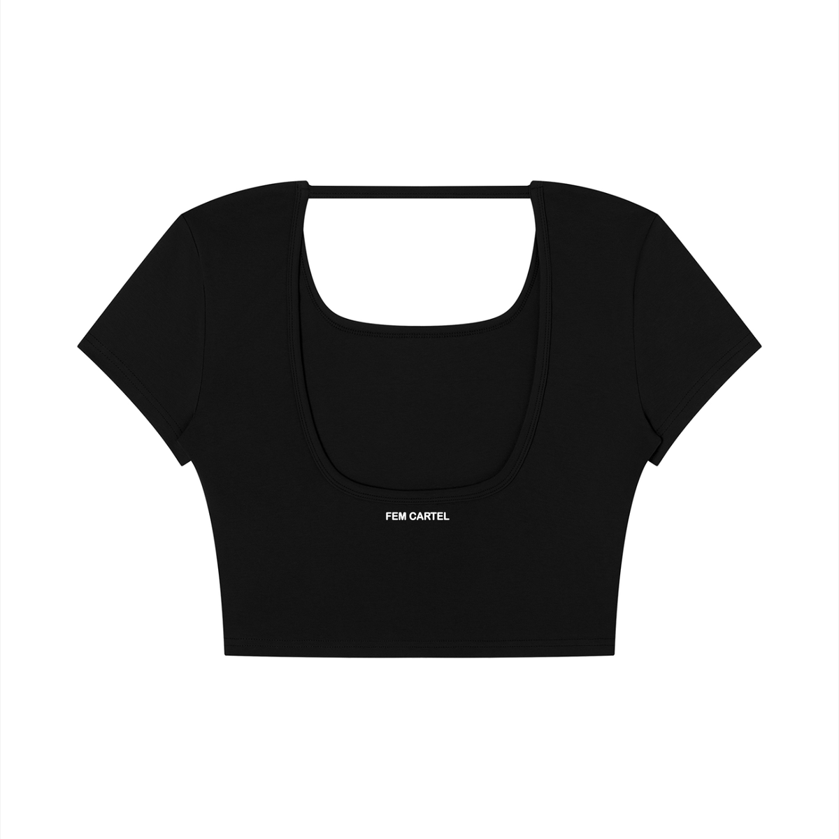Square Neck Crop T-Shirt Script | White Logo