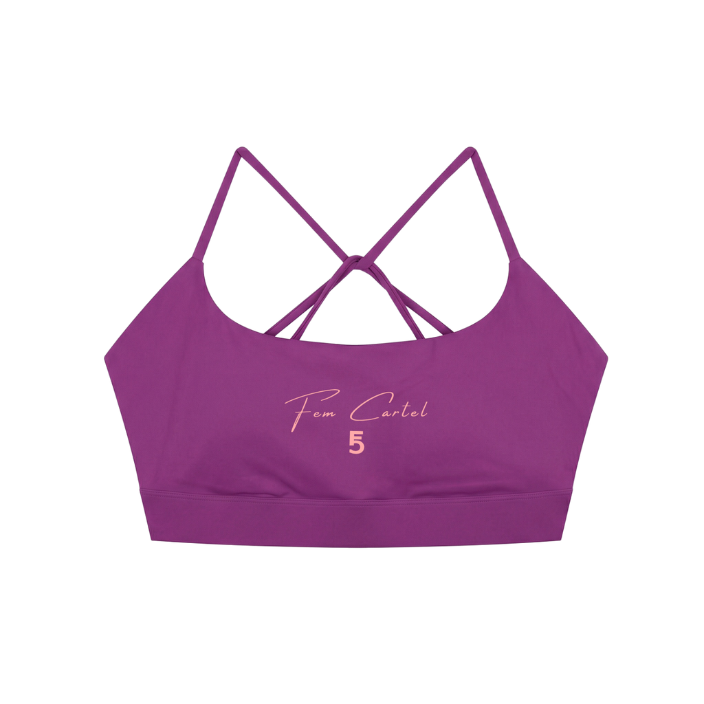 Strappy Criss Cross Yoga Sports Bra Script | Pink Logo