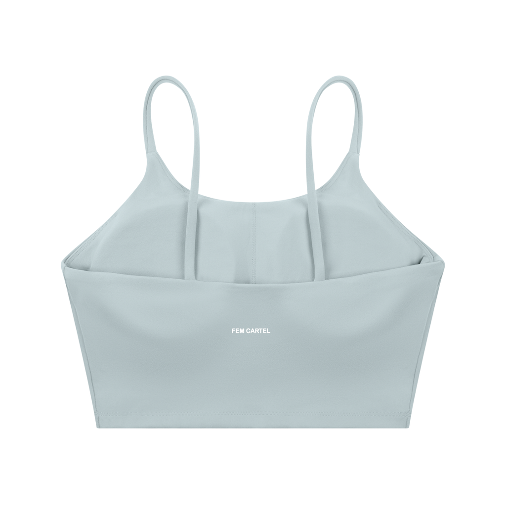 Spaghetti Strap Yoga Sports Bra Script | White Logo