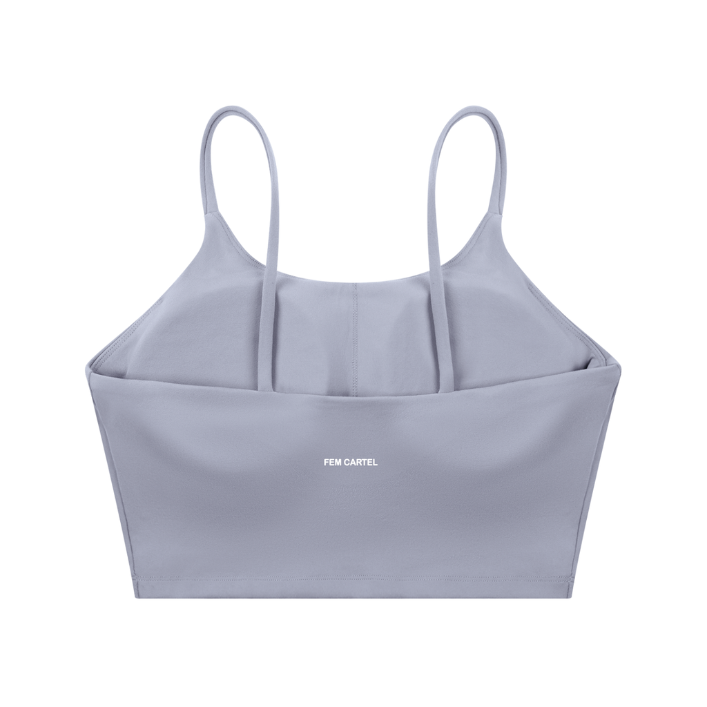 Spaghetti Strap Yoga Sports Bra Script | White Logo