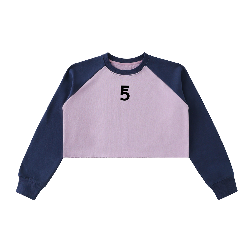 Raw-Hem Color-Block Raglan Crop Sweatshirt | Black Logo