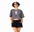 Snow Washed Raw Edge Crop Top | White Logo
