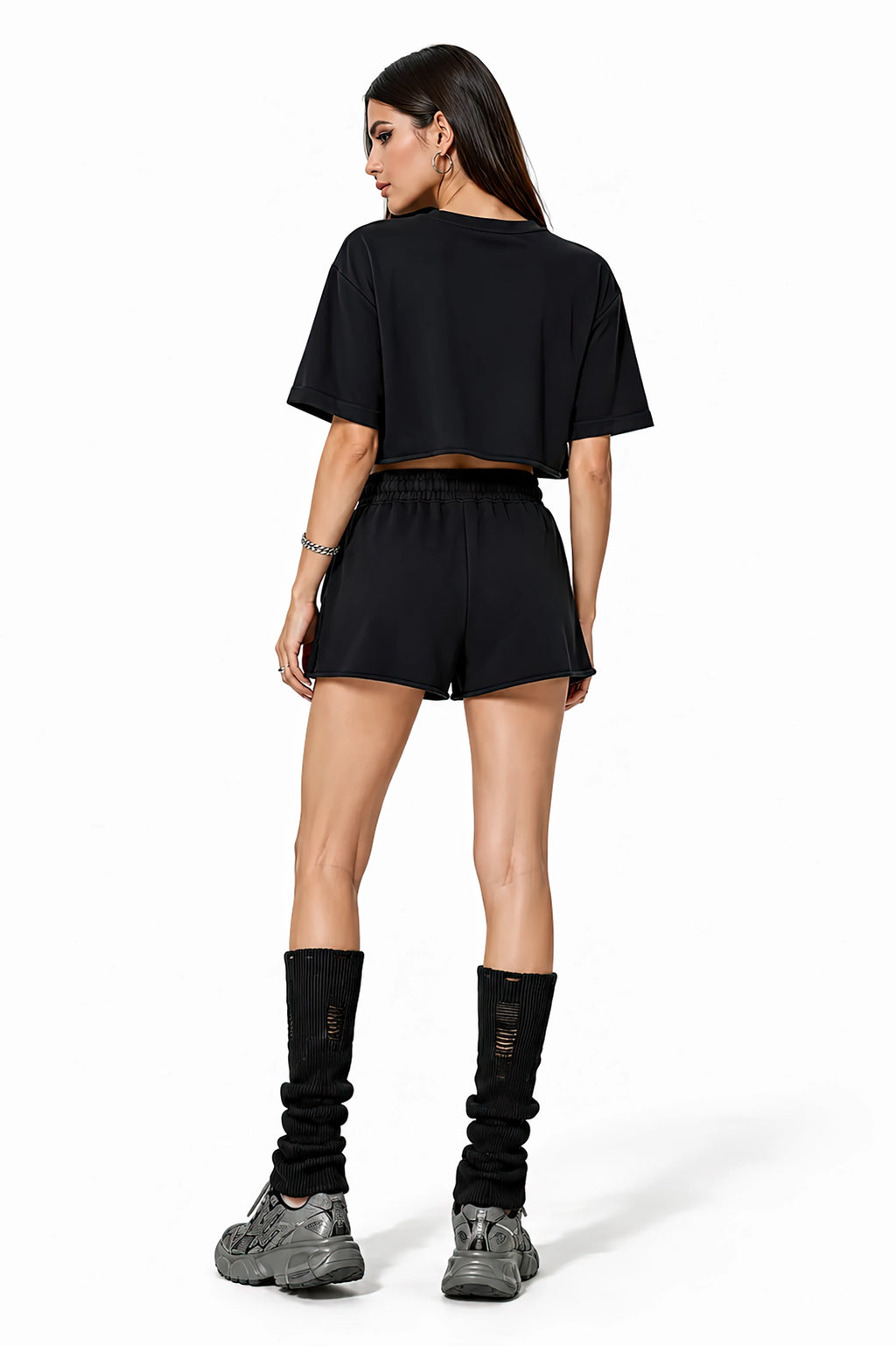Snow Washed Raw Edge Drawstring Shorts | White Logo