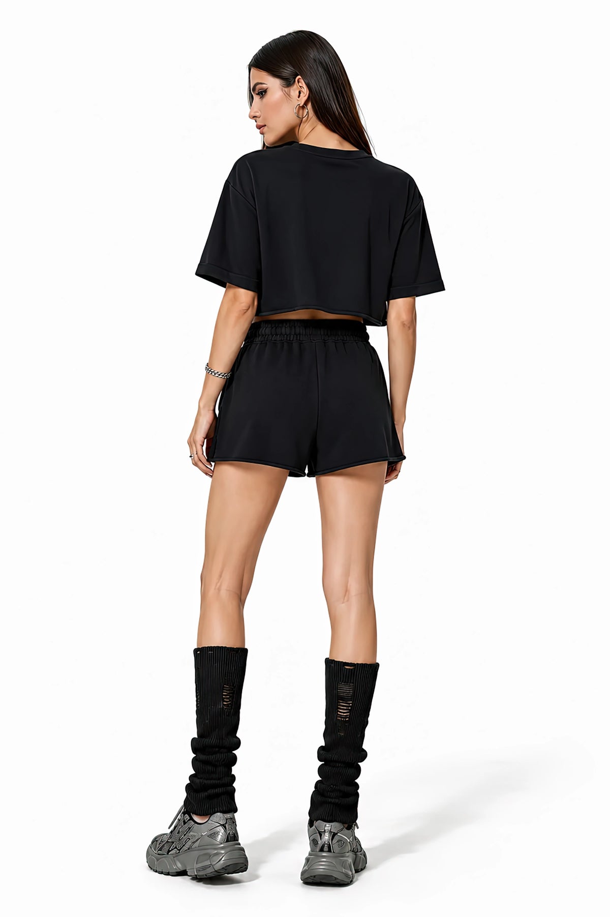 Snow Washed Raw Edge Drawstring Shorts | White Logo