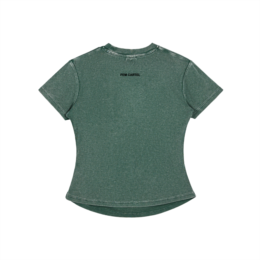 Vintage Washed Bodycon Cotton T-Shirt Icon | Black Logo