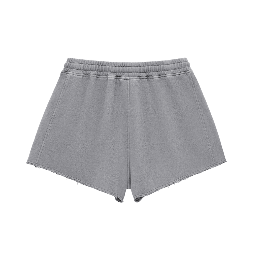 Snow Washed Raw Edge Drawstring Shorts | White Logo