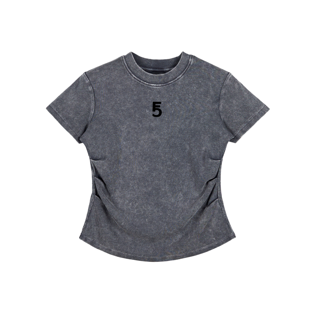 Vintage Washed Bodycon Cotton T-Shirt Icon | Black Logo