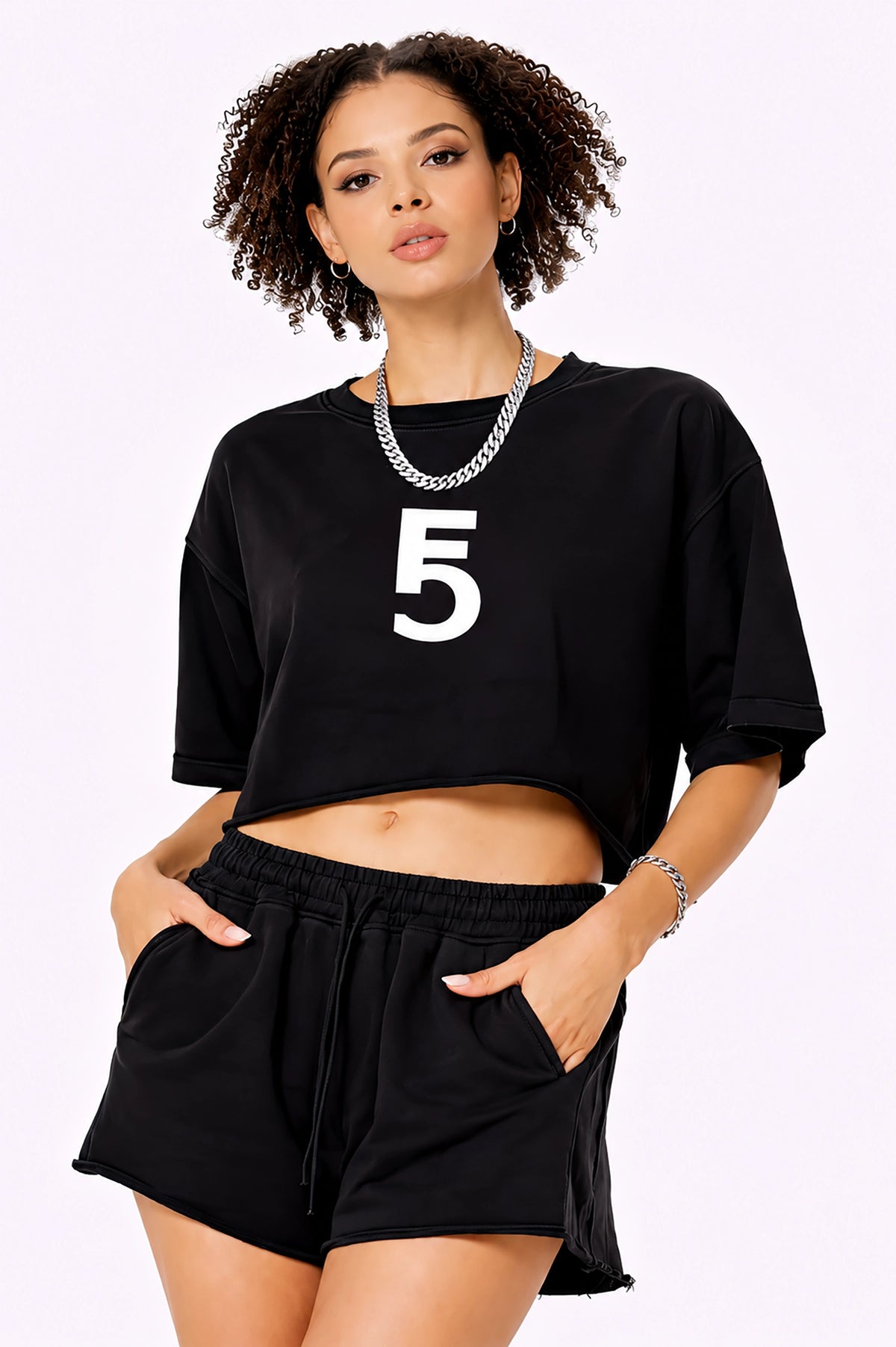 Snow Washed Raw Edge Crop Top | White Logo