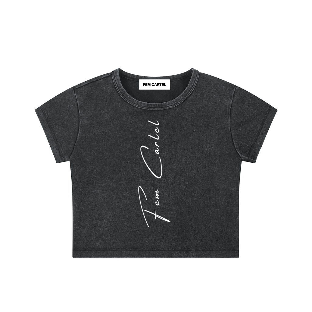 Snow Washed Crop Top Vertical  | White Logo