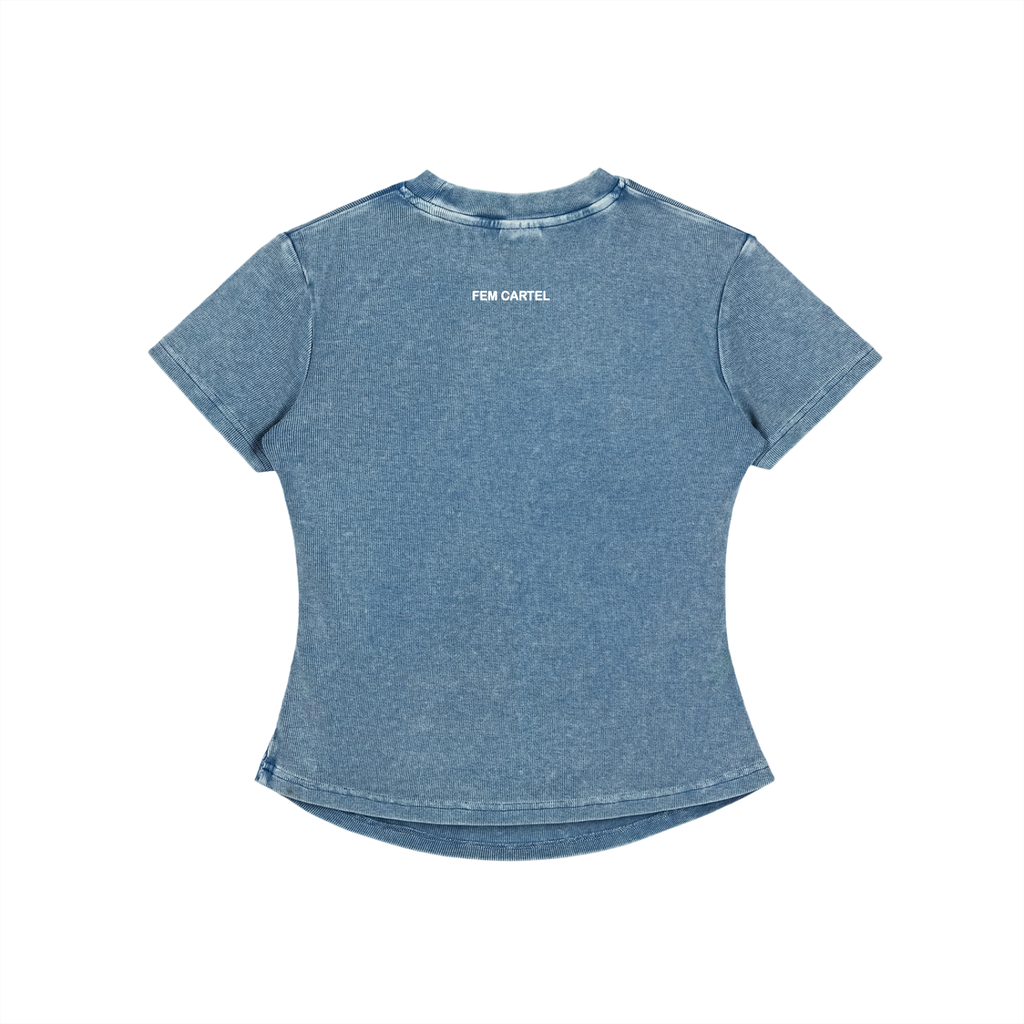 Vintage Washed Bodycon Cotton T-Shirt Script | White Logo