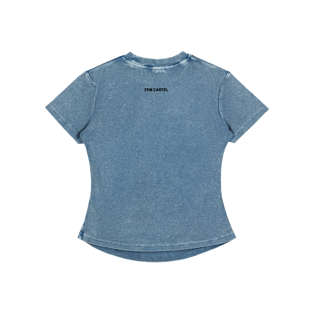 Vintage Washed Bodycon Cotton T-Shirt Icon | Black Logo