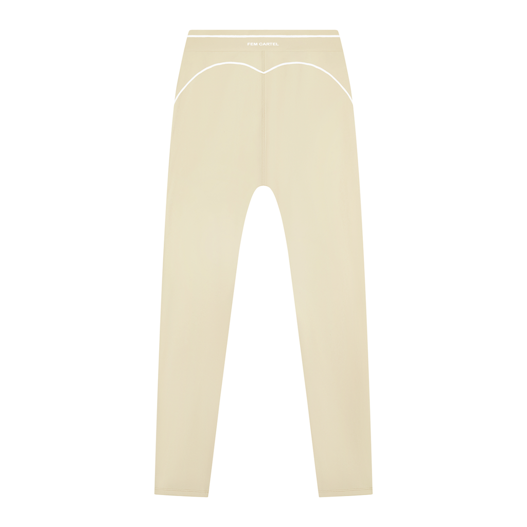 High Rise Topstitching Leggings | White Logo