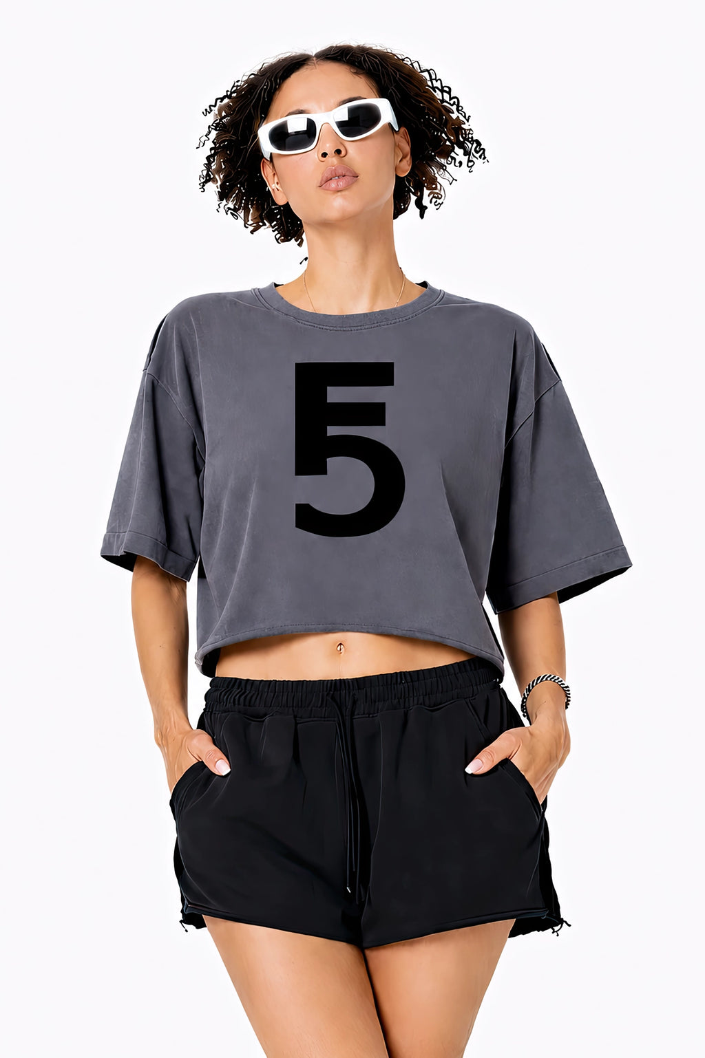 Snow Washed Raw Edge Crop Top | Black Logo