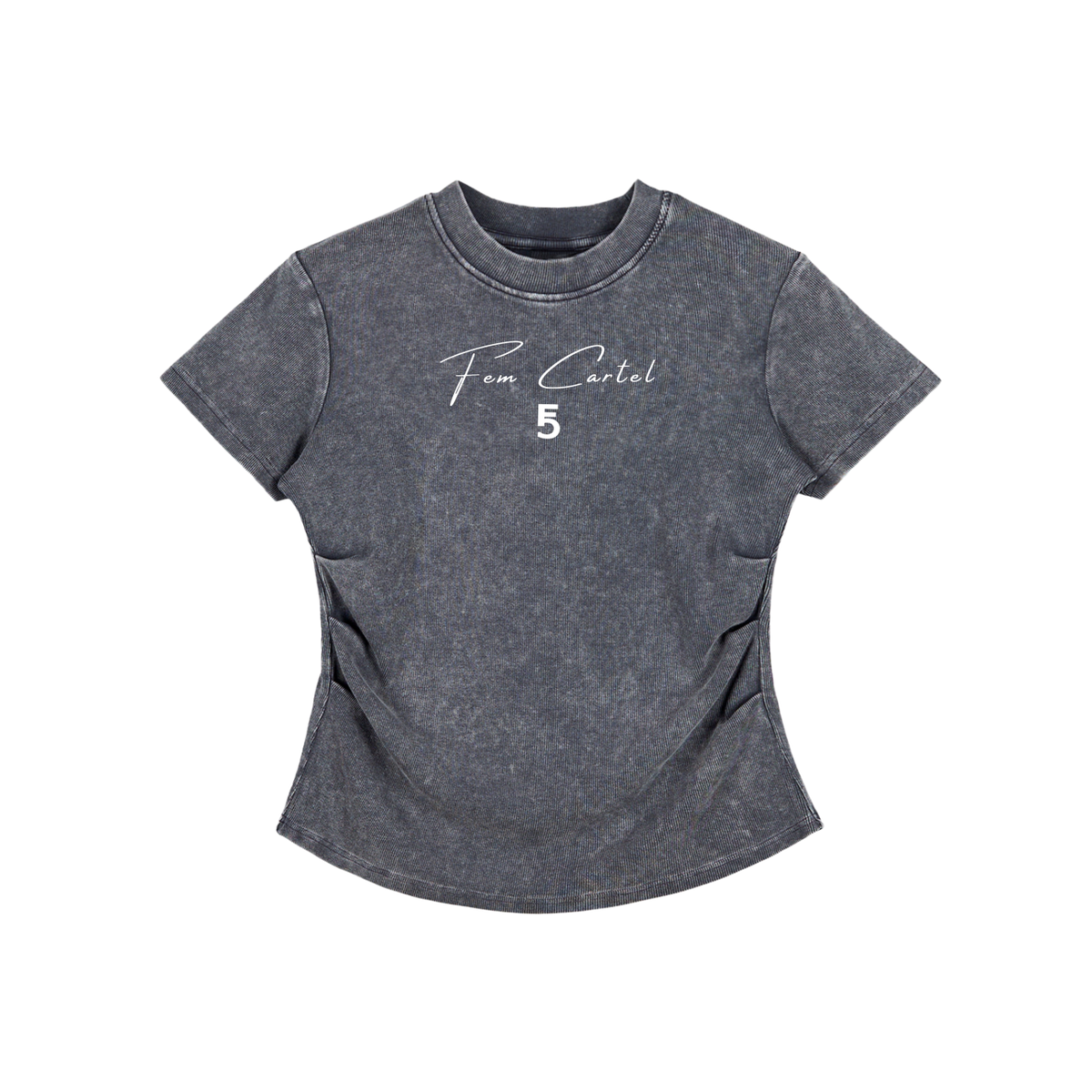 Vintage Washed Bodycon Cotton T-Shirt Script | White Logo