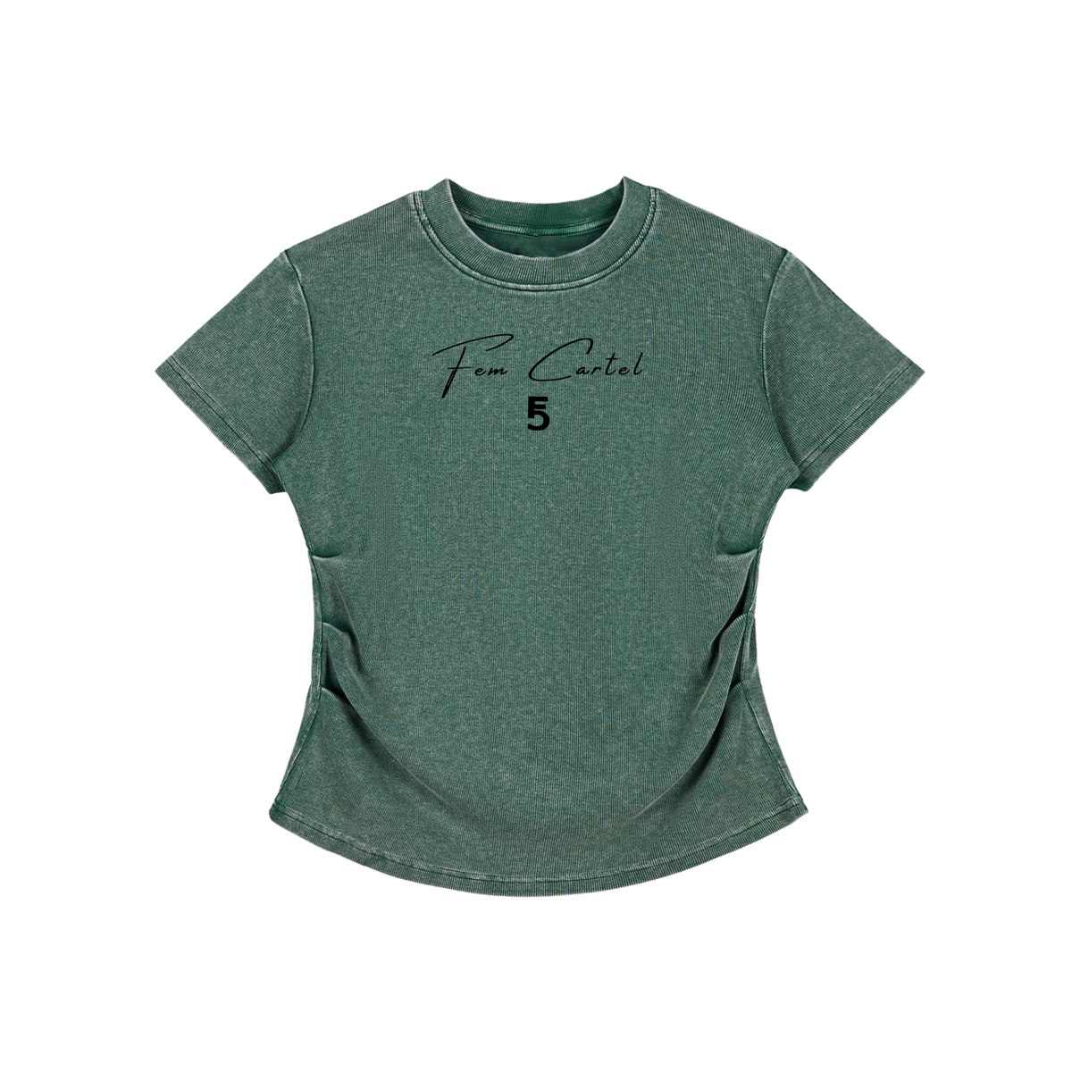 Vintage Washed Bodycon Cotton T-Shirt Script | Black Logo