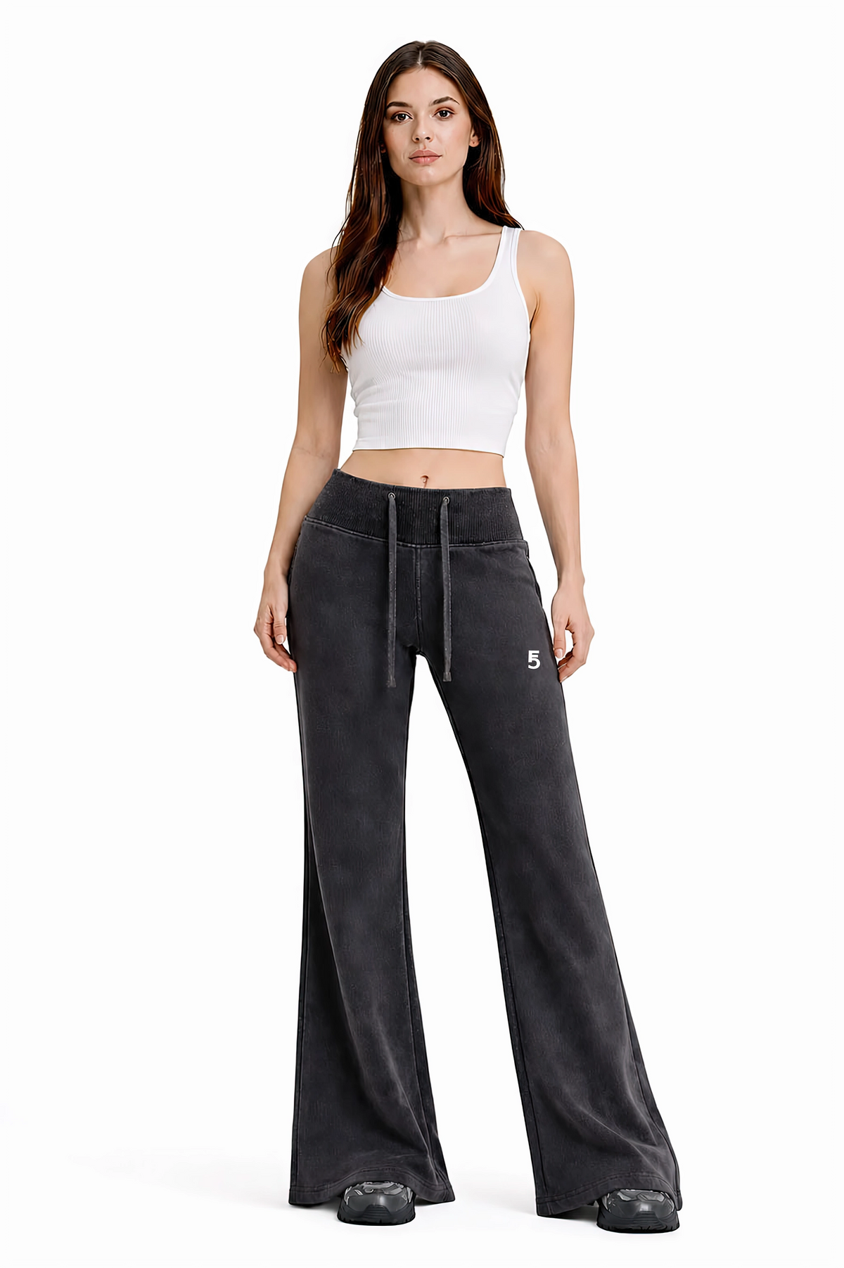Vintage Washed Flared Fleece Pants | White Logo