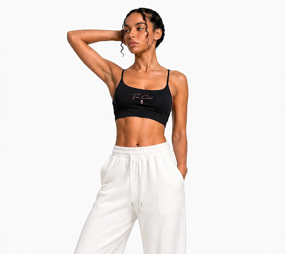 Strappy Criss Cross Yoga Sports Bra Script | Pink Logo