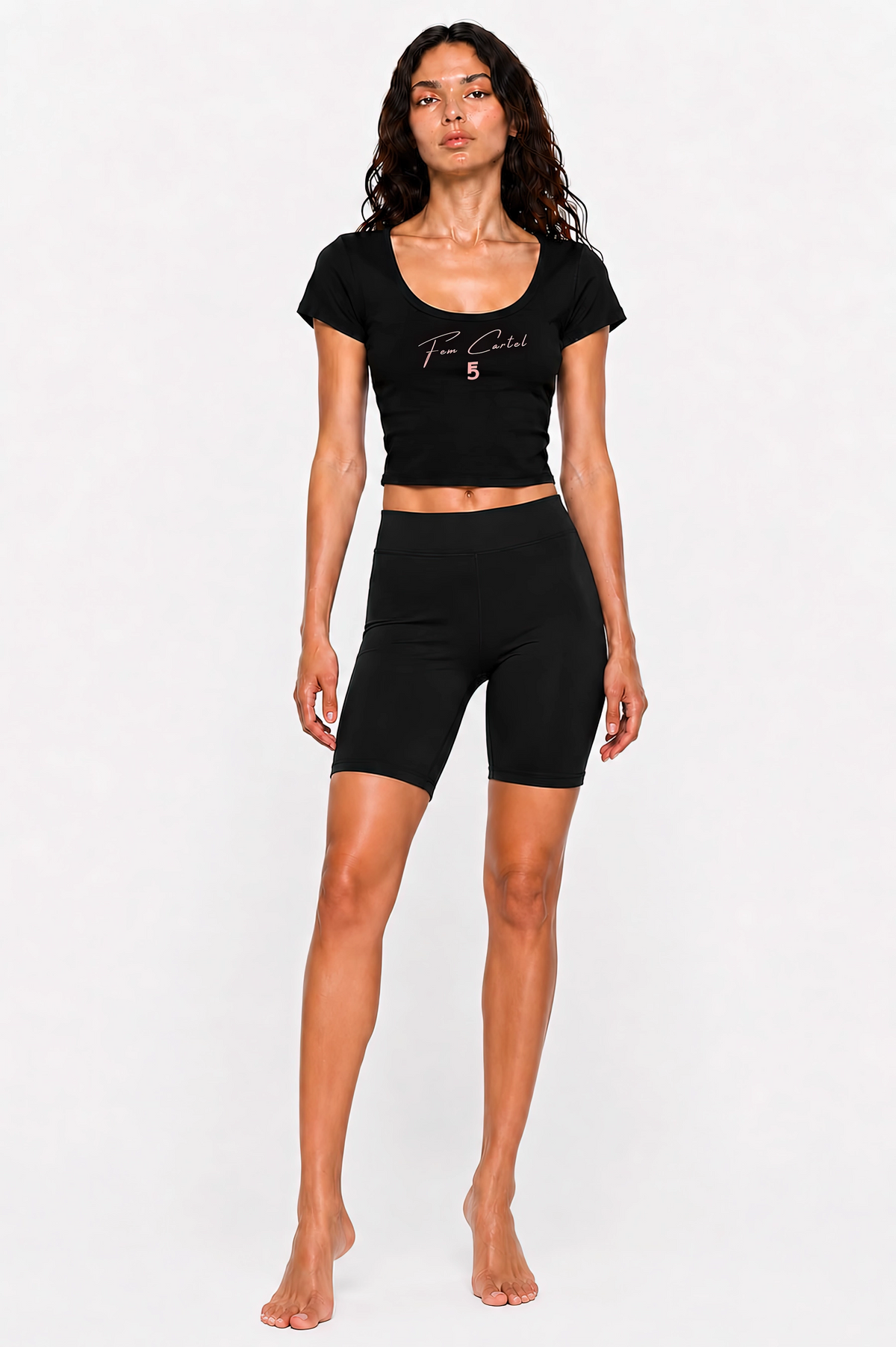 Solid Color Slim Crop T-Shirt | Pink Logo