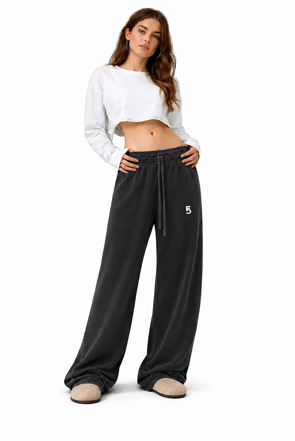 Vintage Washed Waist Pants | White Logo