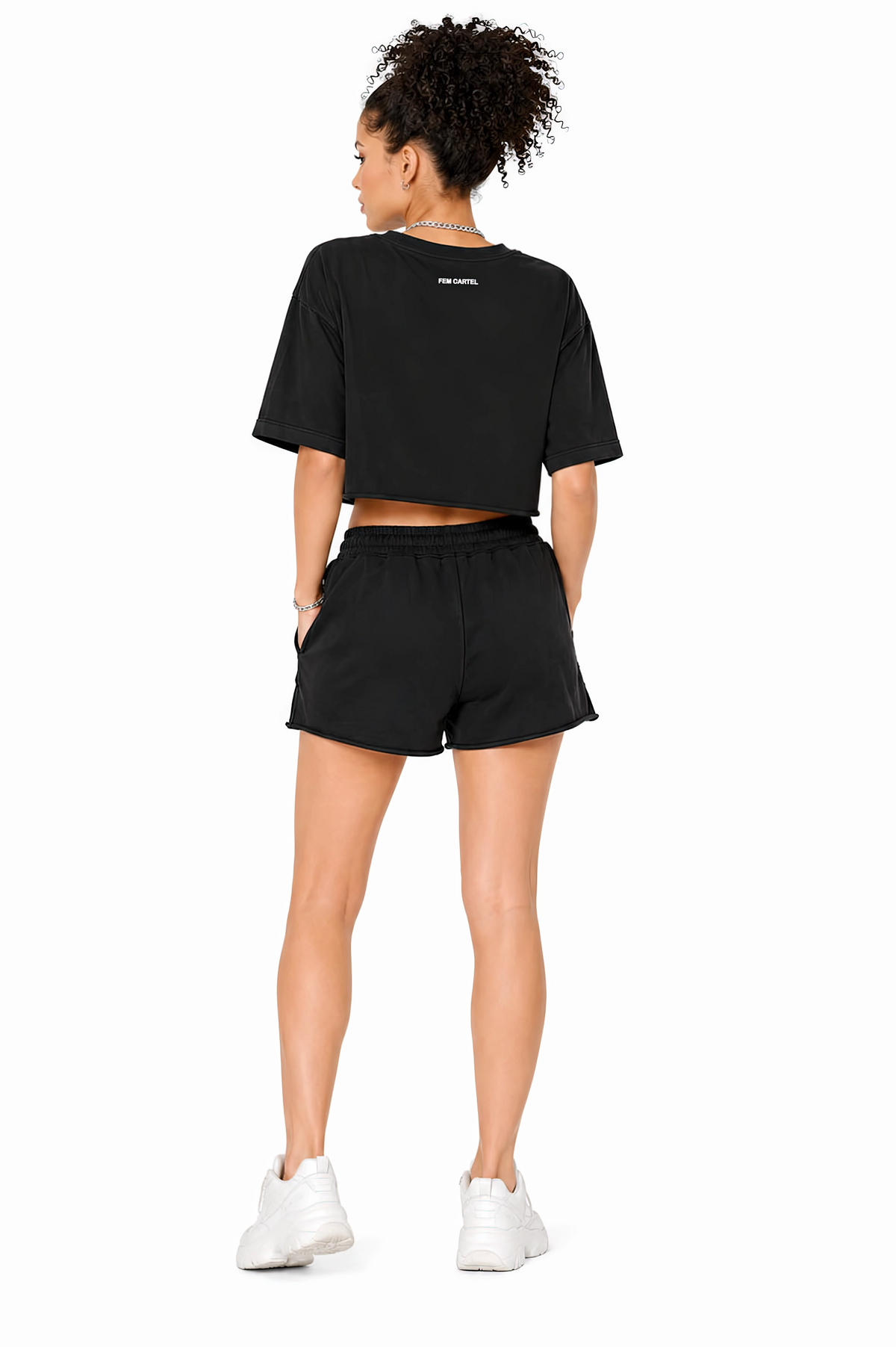 Snow Washed Raw Edge Crop Top | White Logo