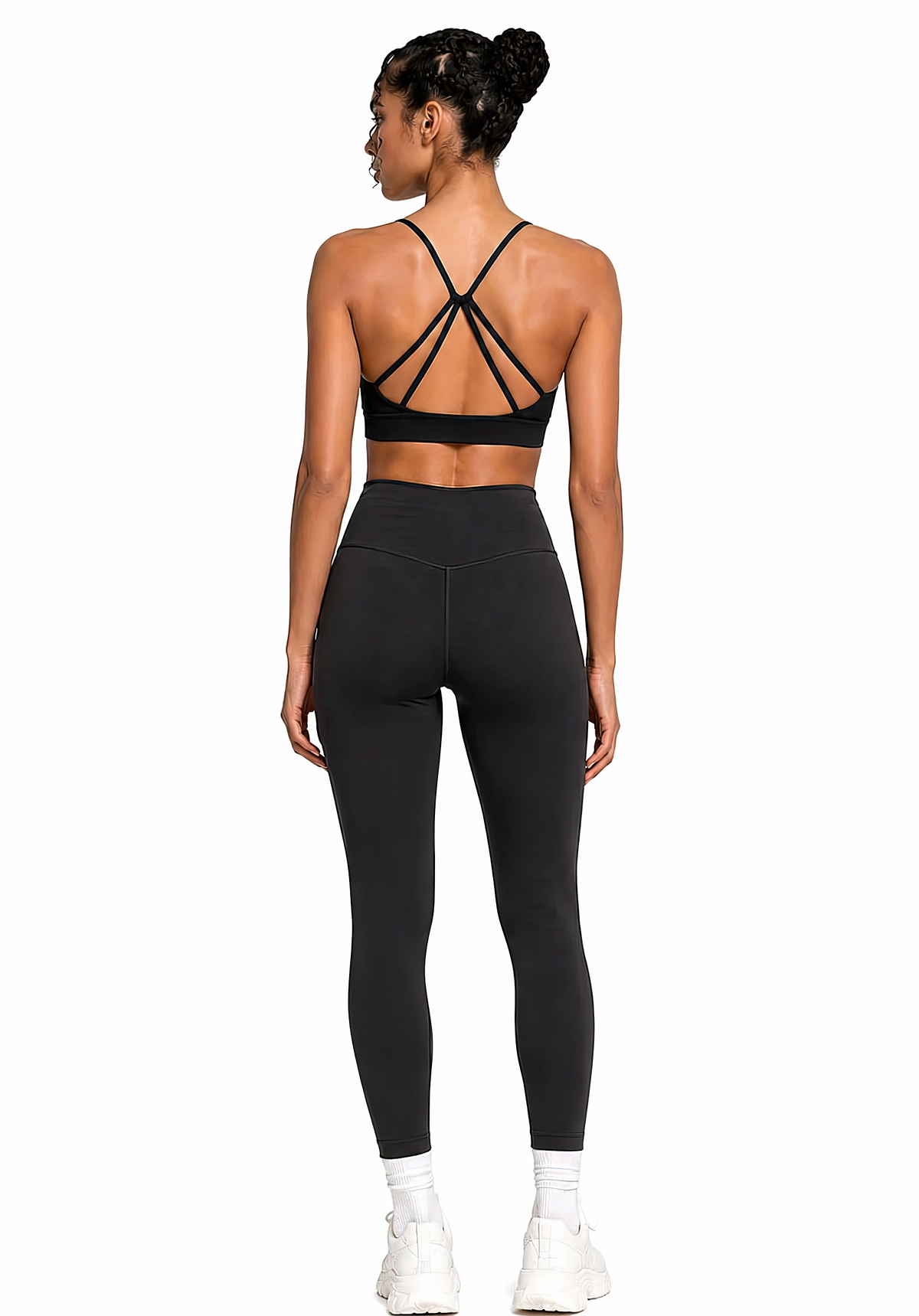 Strappy Criss Cross Yoga Sports Bra Script| White Logo