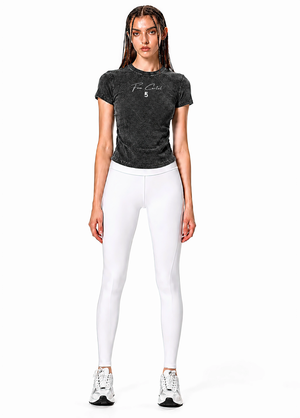 Vintage Washed Bodycon Cotton T-Shirt Script | White Logo