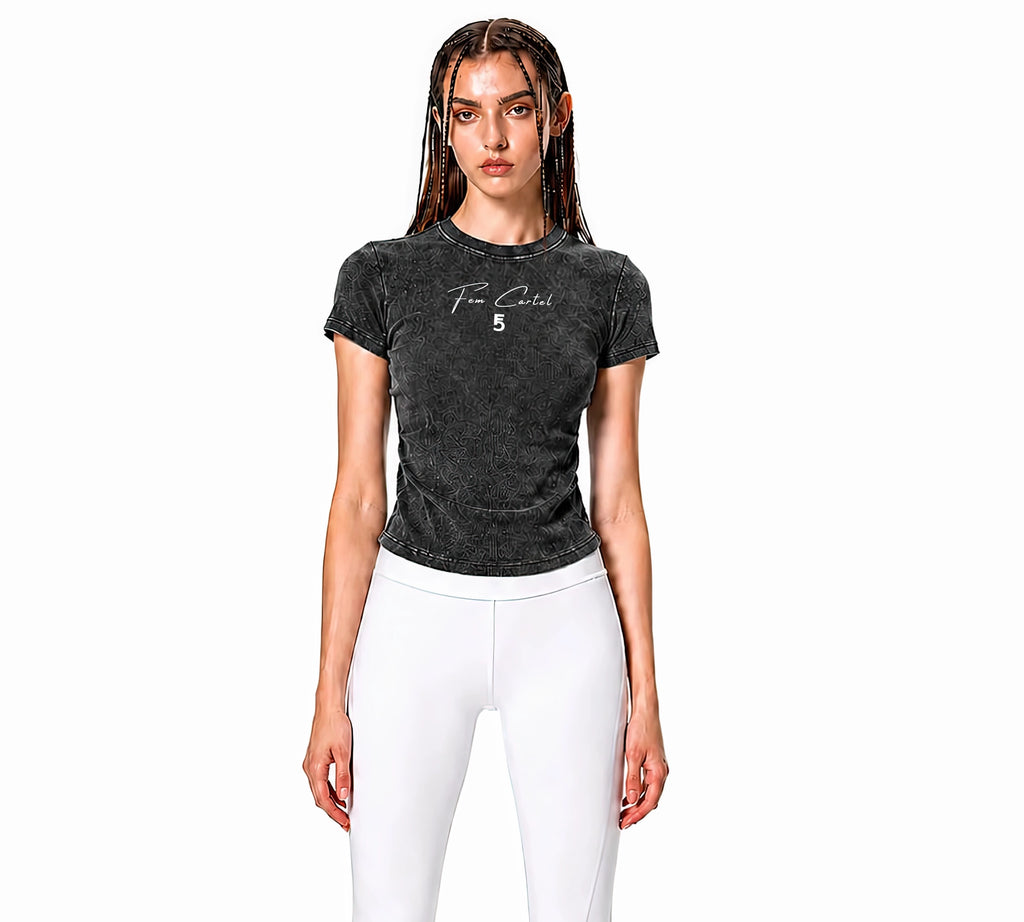 Vintage Washed Bodycon Cotton T-Shirt Script | White Logo