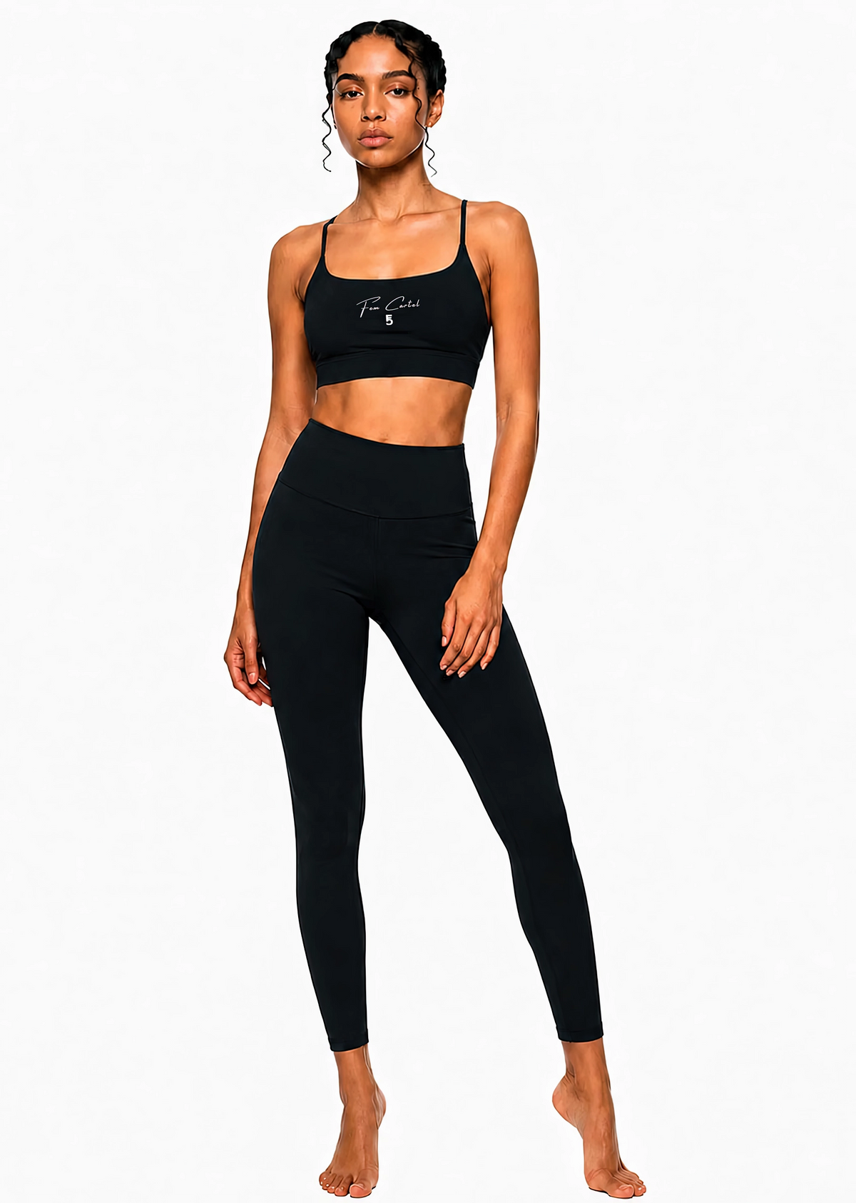 Strappy Criss Cross Yoga Sports Bra Script| White Logo