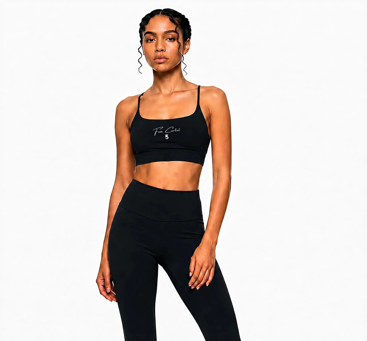 Strappy Criss Cross Yoga Sports Bra Script| White Logo