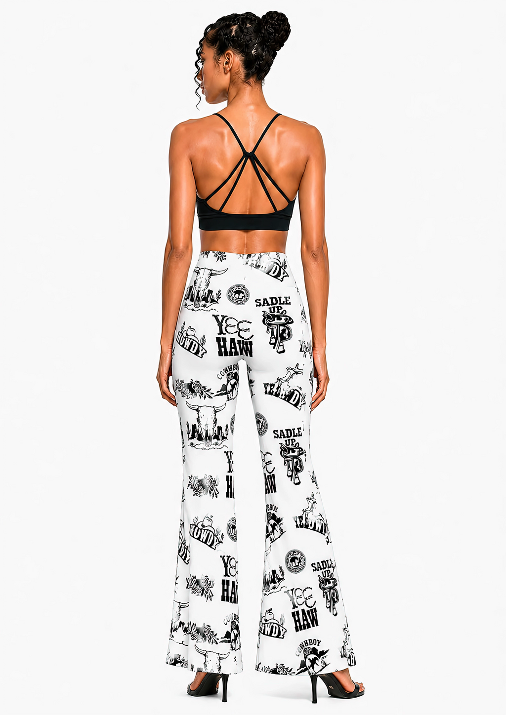 Strappy Criss Cross Yoga Sports Bra Script| White Logo