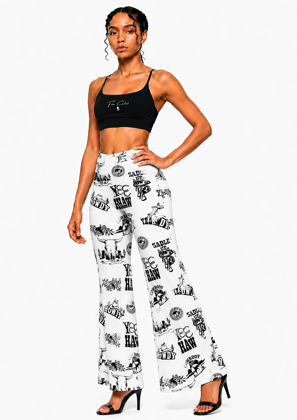Strappy Criss Cross Yoga Sports Bra Script| White Logo