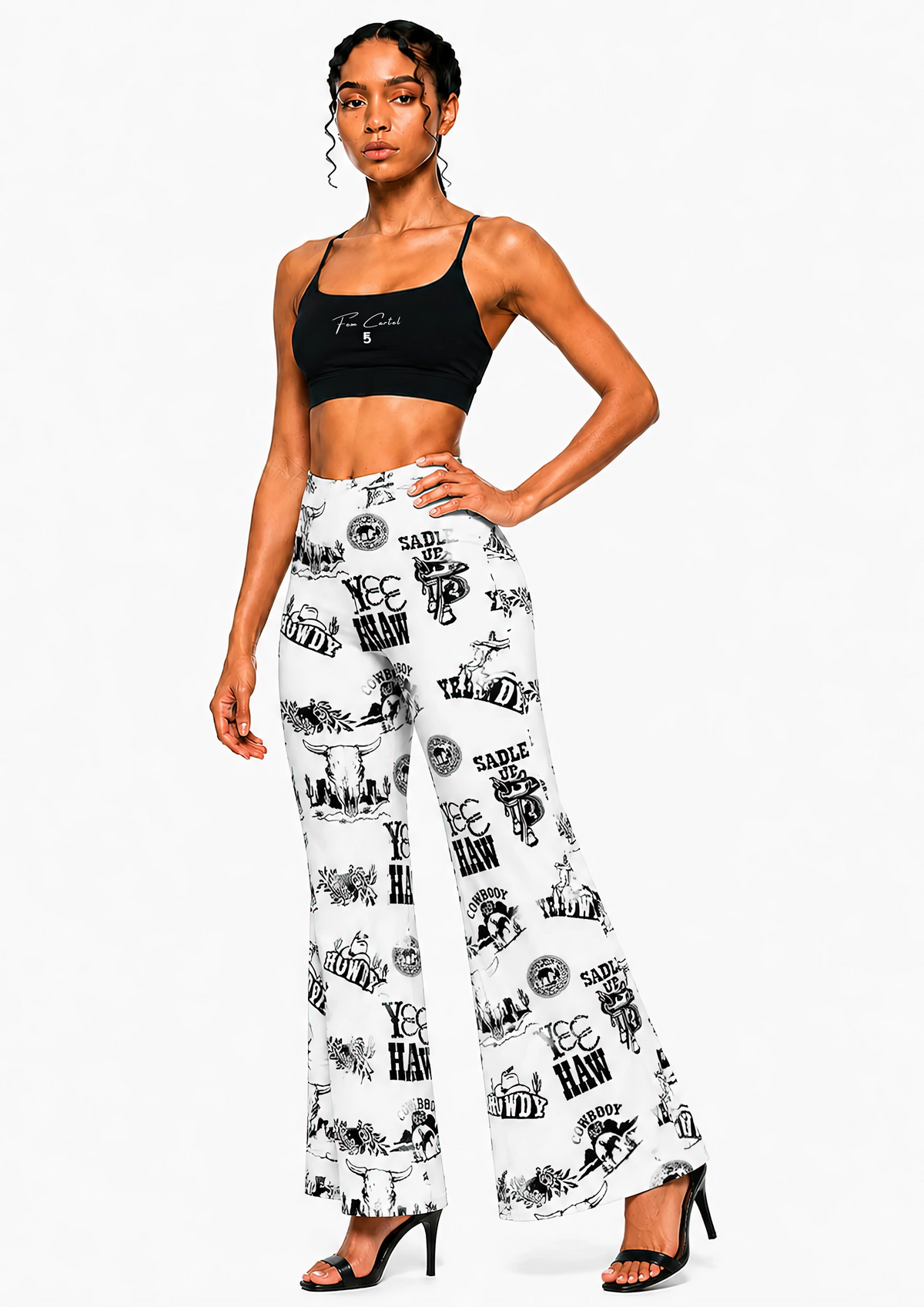 Strappy Criss Cross Yoga Sports Bra Script| White Logo