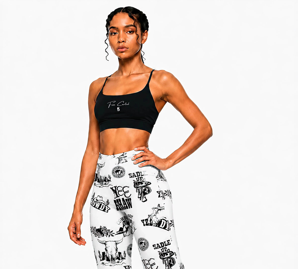 Strappy Criss Cross Yoga Sports Bra Script| White Logo