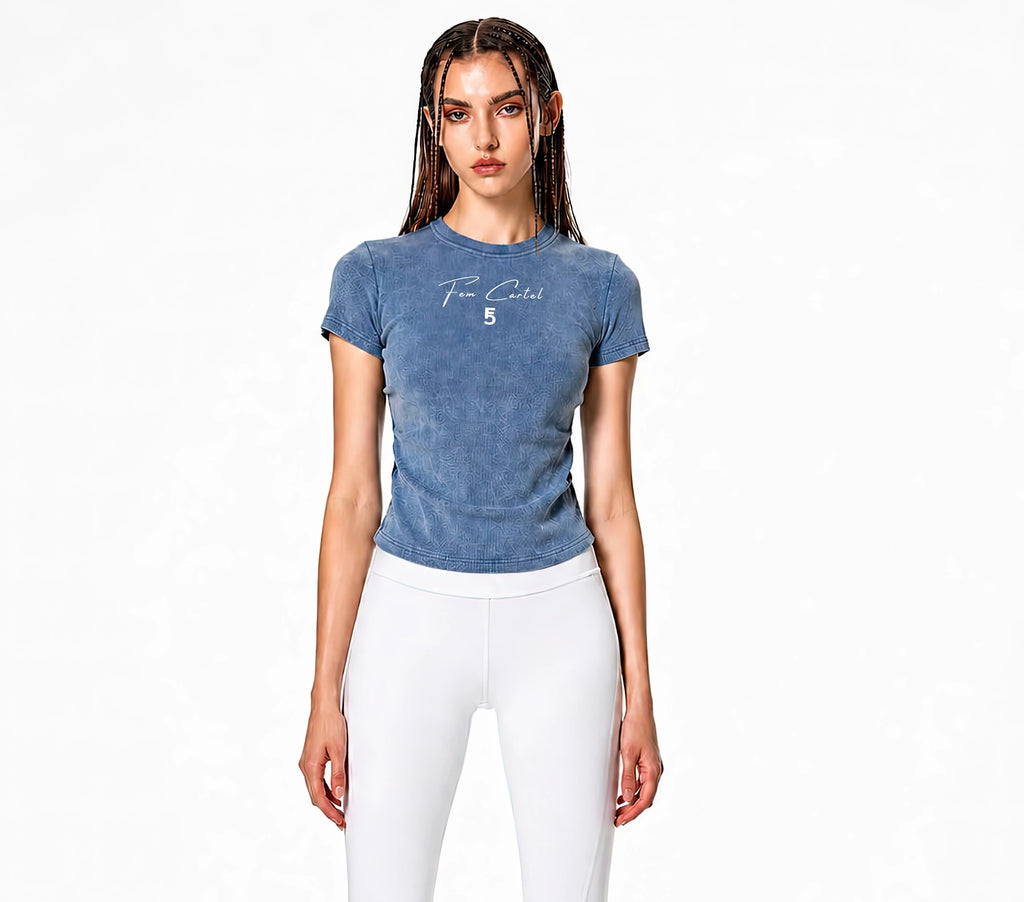 Vintage Washed Bodycon Cotton T-Shirt Script | White Logo
