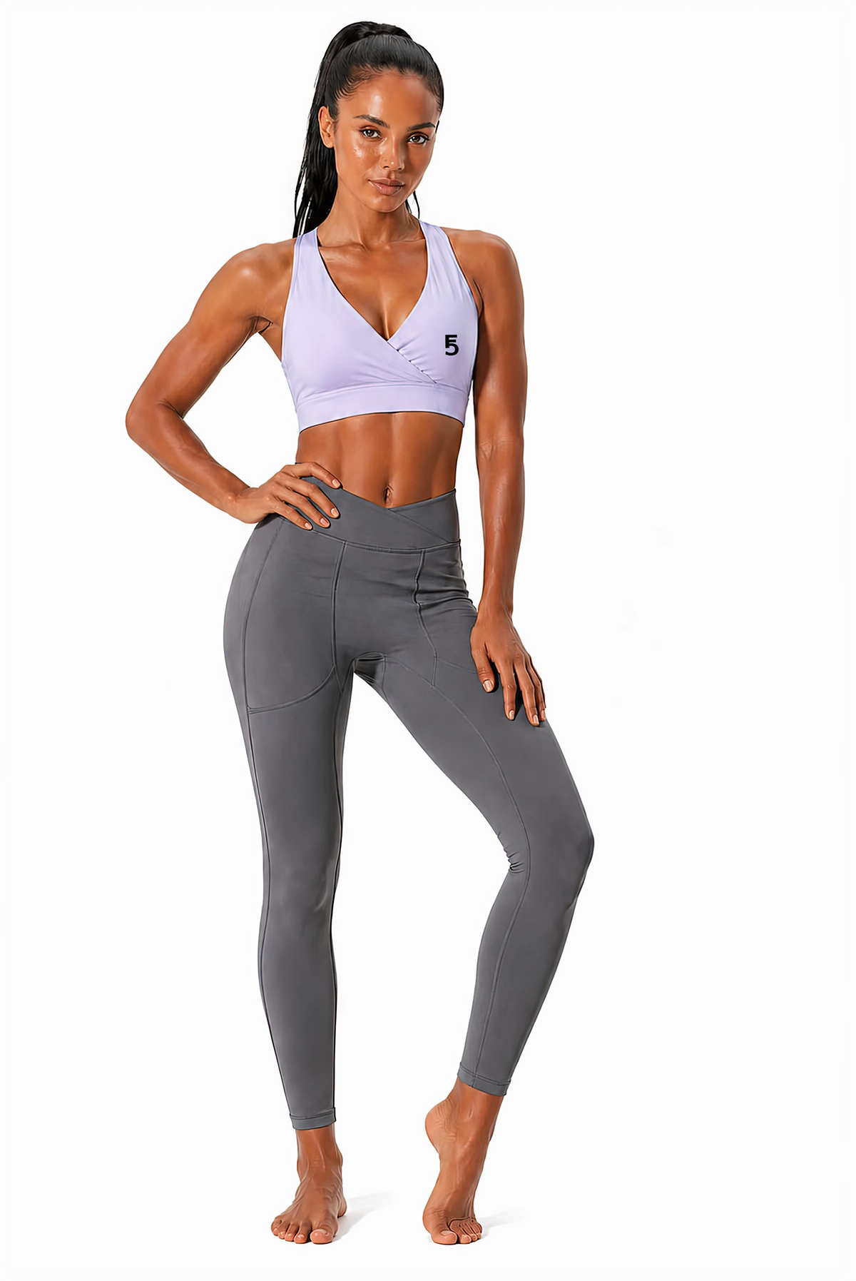 Crossover V-Neck Sports Bra | Black Logo