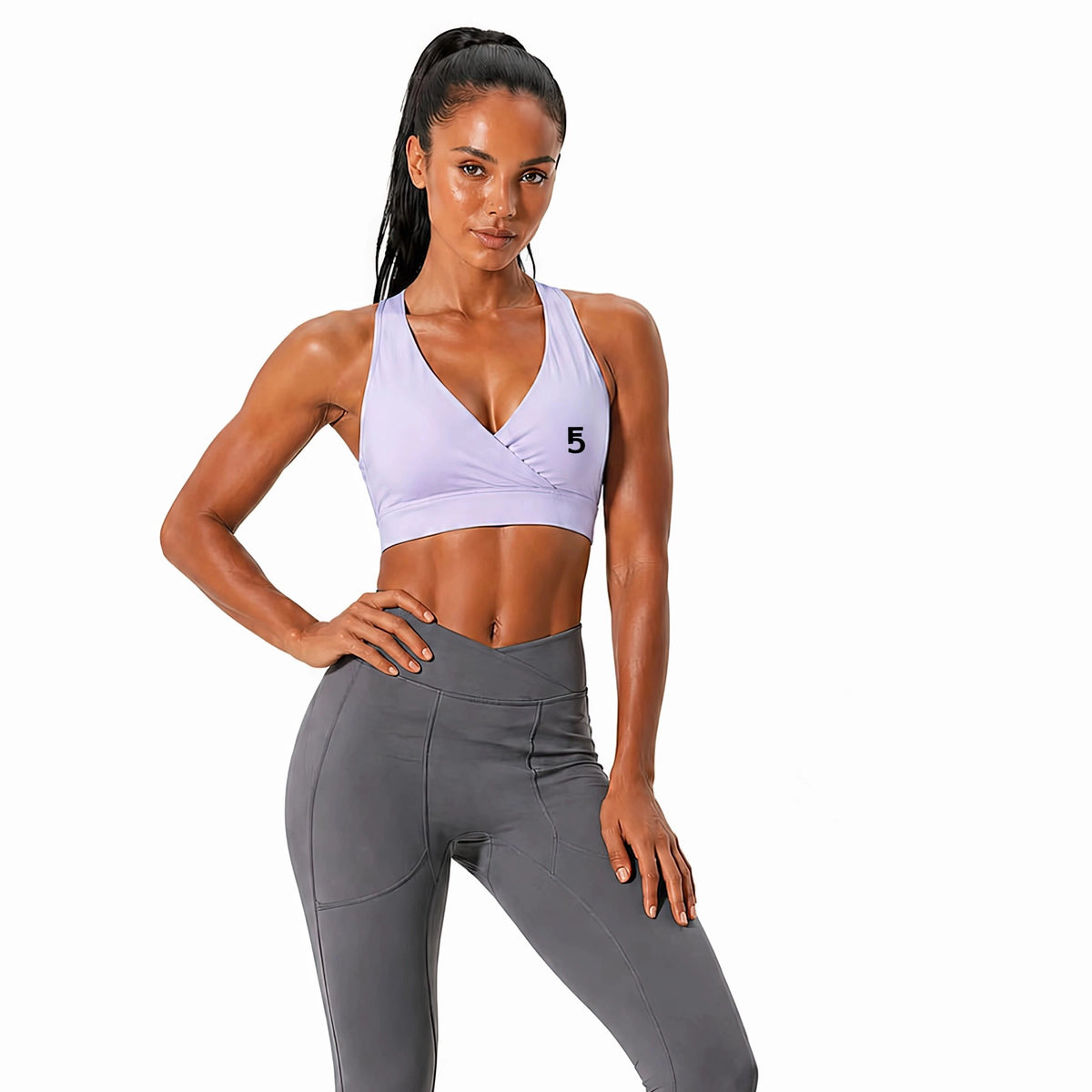 Crossover V-Neck Sports Bra | Black Logo