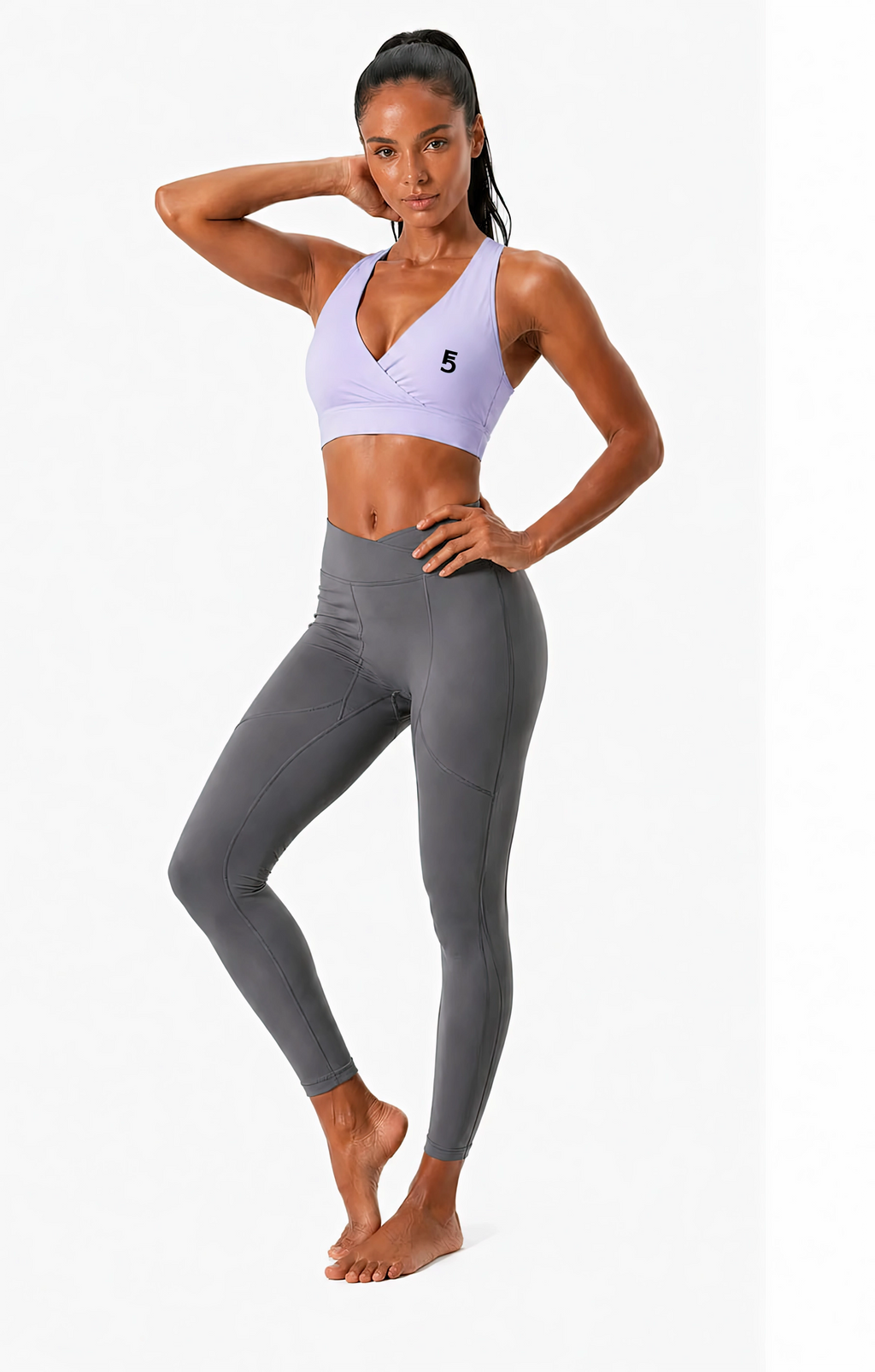 Crossover V-Neck Sports Bra | Black Logo