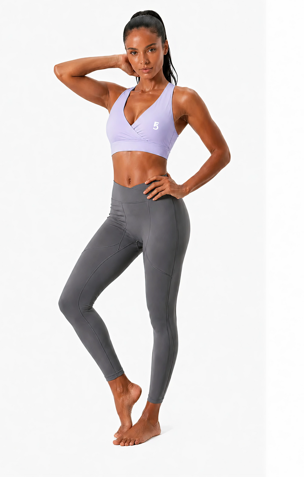 Crossover V-Neck Sports Bra | White Logo