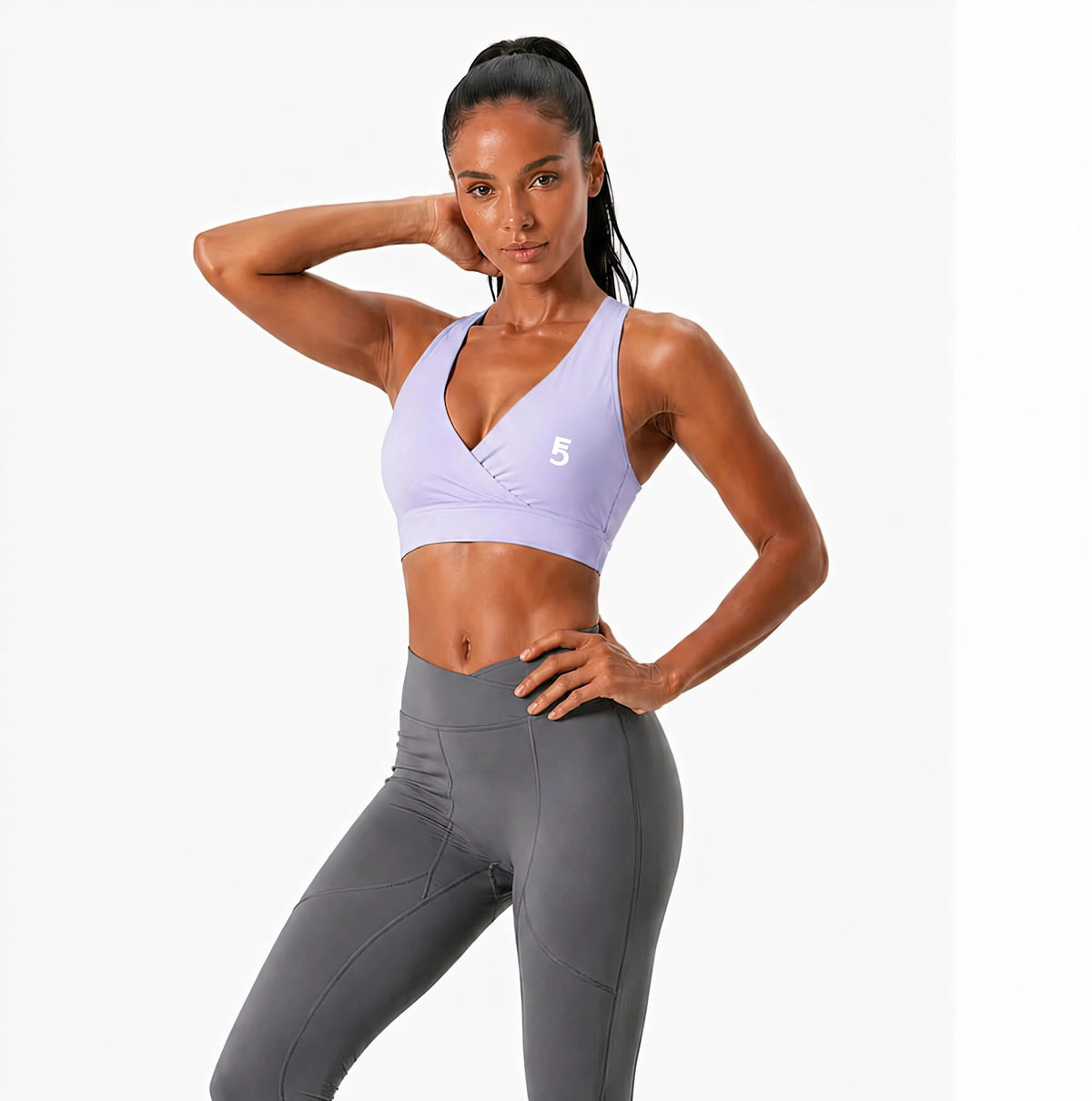Crossover V-Neck Sports Bra | White Logo
