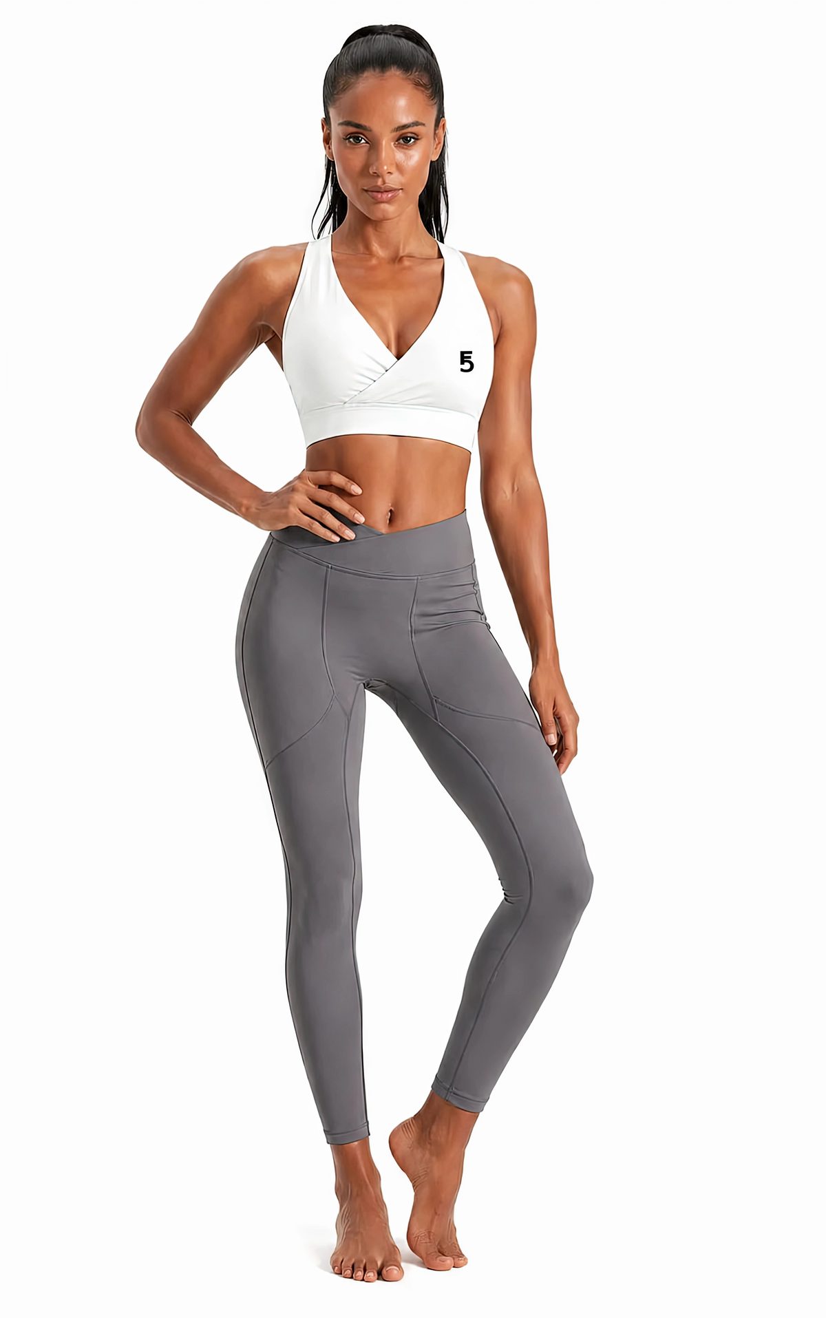 Crossover V-Neck Sports Bra | Black Logo