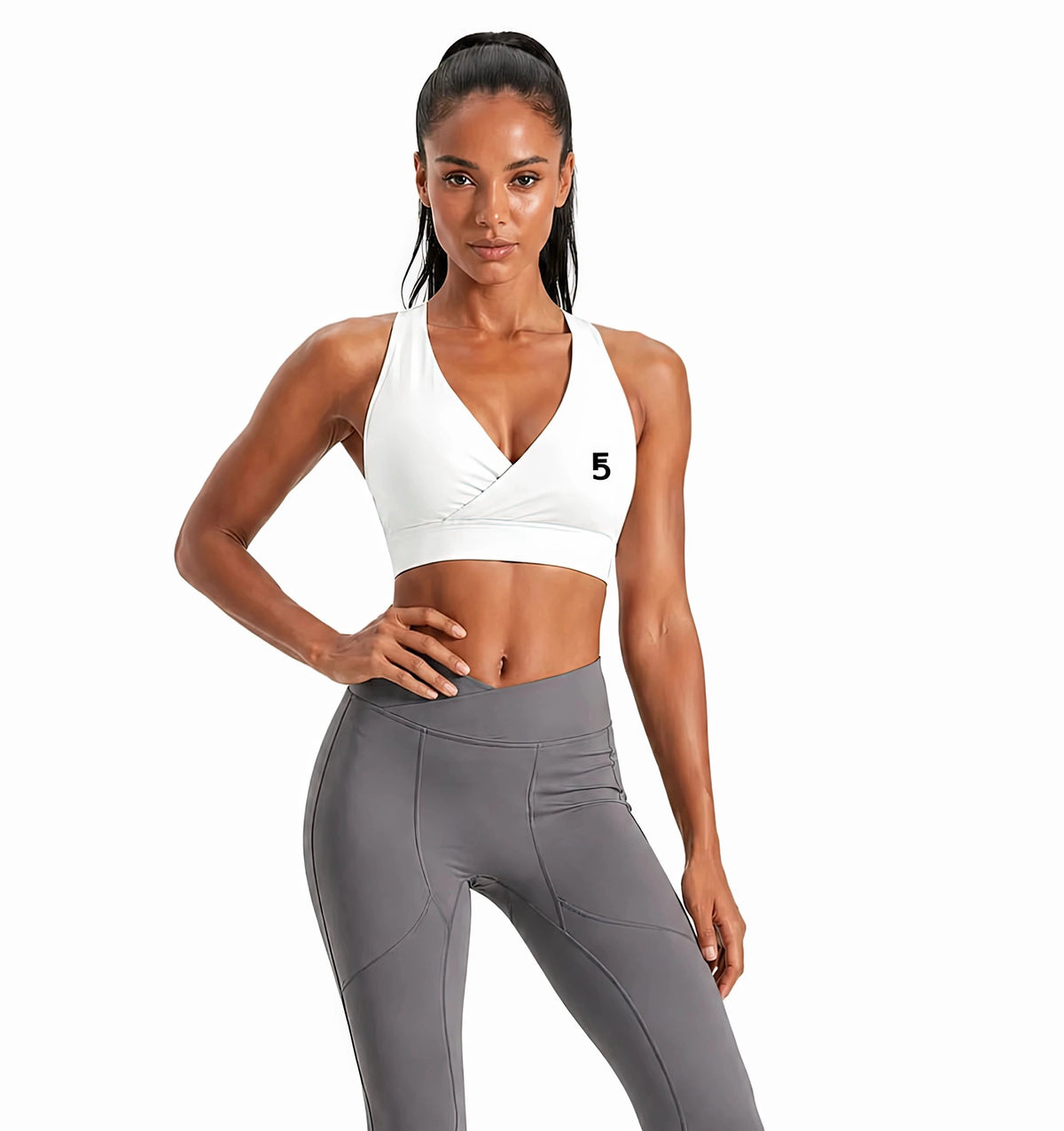 Crossover V-Neck Sports Bra | Black Logo