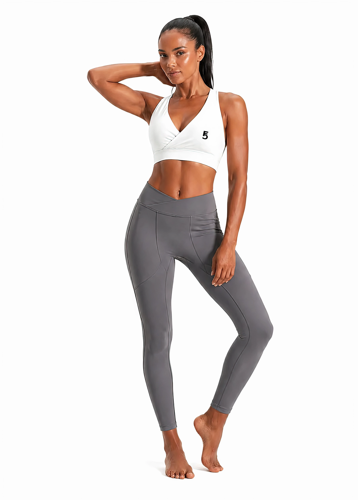Crossover V-Neck Sports Bra | Black Logo