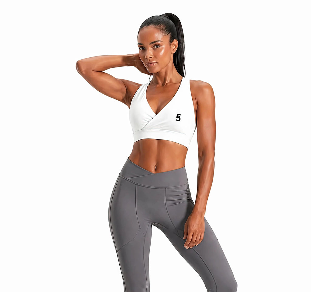 Crossover V-Neck Sports Bra | Black Logo