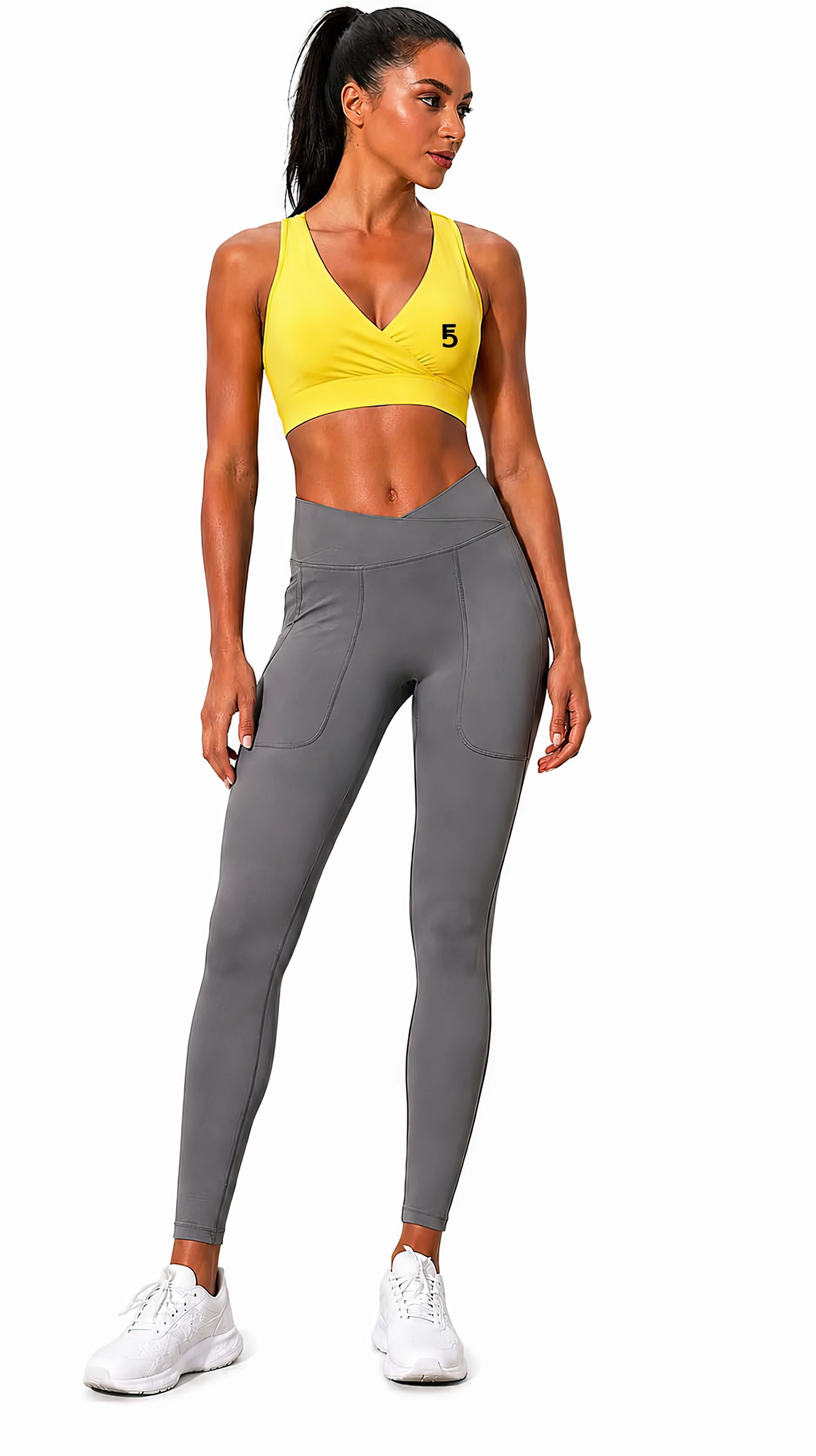 Crossover V-Neck Sports Bra | Black Logo
