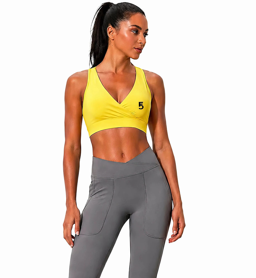 Crossover V-Neck Sports Bra | Black Logo