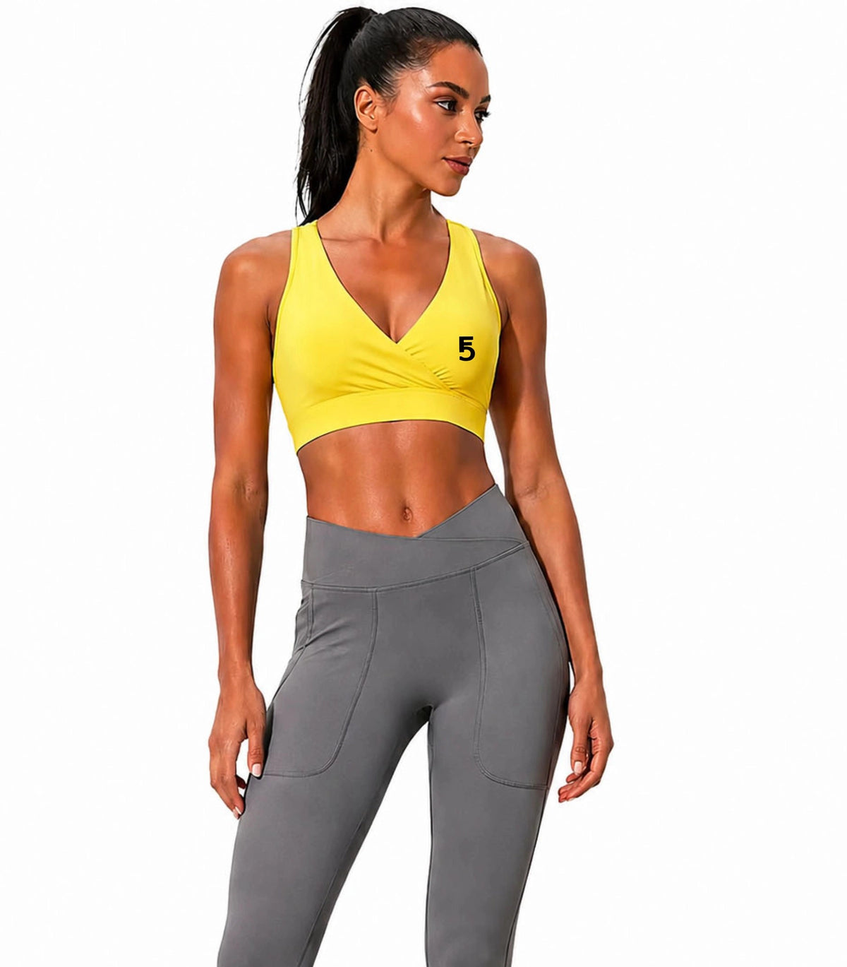 Crossover V-Neck Sports Bra | Black Logo